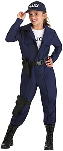 Girls Tactical Cop Jumpsuit Costume with Hat and Belt
