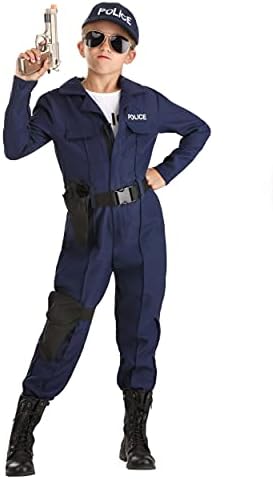 Girls Tactical Cop Jumpsuit Costume with Hat and Belt