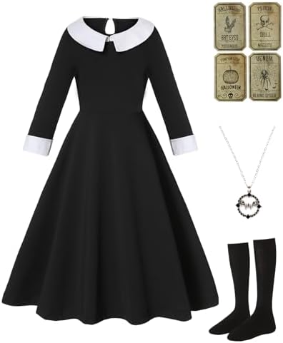 Black Peter Pan Collar Halloween Costume for Girls with Necklace Accessories