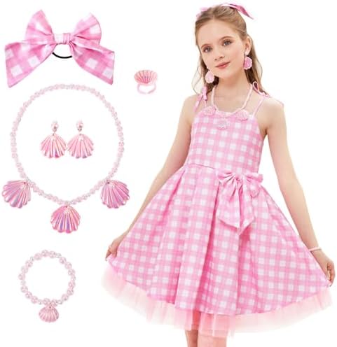 Girls Pink Plaid Costume Dress with Accessories