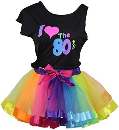 I Love 80s Party Girls Rainbow Tutu Skirt Set for Girls