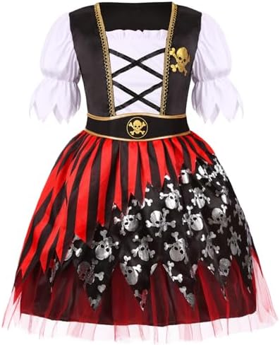 Kids Pirate Costume Girls DeluxeBuccaneer Princess Costume Dress Set for Halloween Party