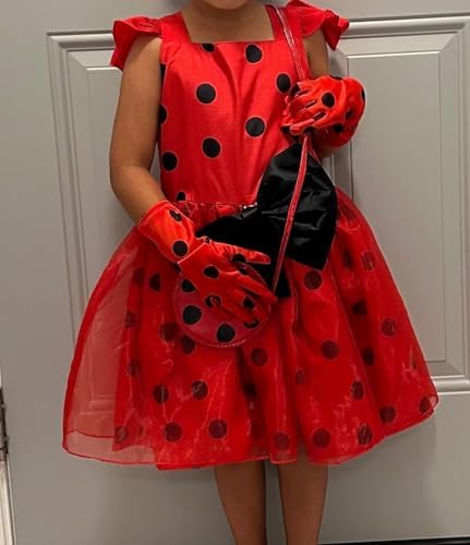 Sgehen Girls Ladybug Costume Puff Sleeve Dress - Halloween Birthday Christmas PartyCostuming Set