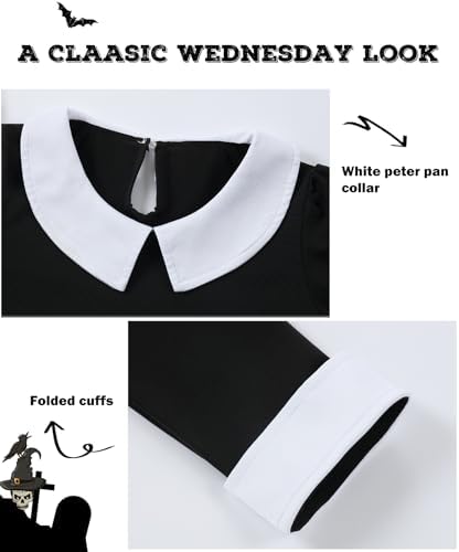 Black Peter Pan Collar Halloween Costume for Girls with Necklace Accessories