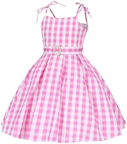 SJ-TONDA Girls 2023 Pink Plaid Movie Costume Dress