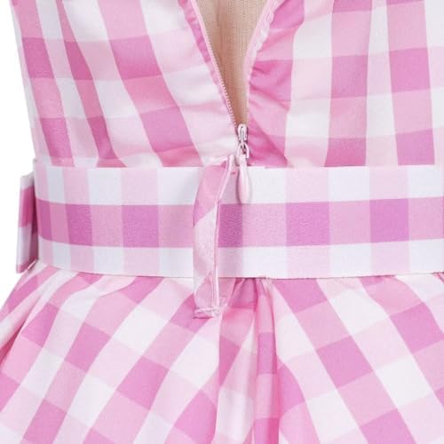 SJ-TONDA Girls 2023 Pink Plaid Movie Costume Dress