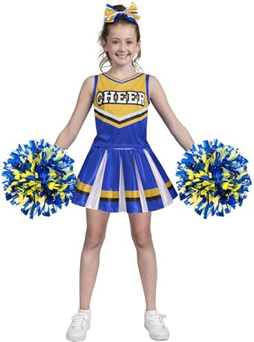 Girls Cheerleader Costume Set with Accessories for Halloween