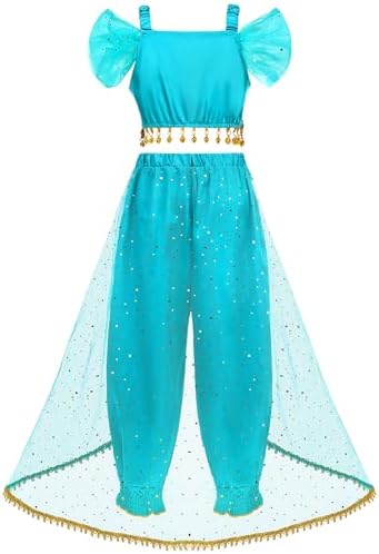 Shining Arabian Princess Costume For Girls Party Time in Brightest Blue
