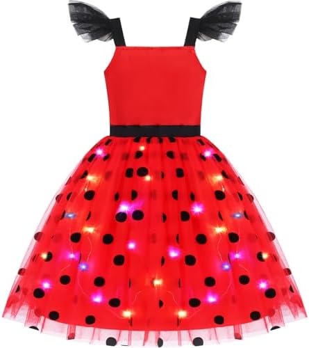 Girls Halloween LED Ladybug Costumes - Light-Up Party Dresses