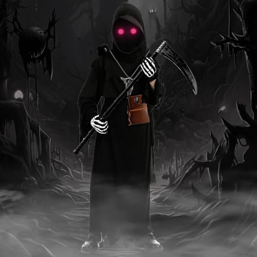 Halloween Grim Reaper Costume with Glowing Red Eyes 1