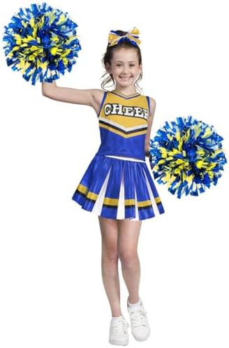 Girls Cheerleader Costume Set with Accessories for Halloween