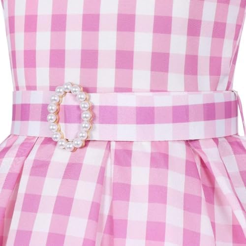 SJ-TONDA Girls 2023 Pink Plaid Movie Costume Dress