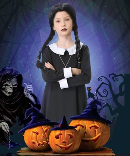 Black Peter Pan Collar Halloween Costume for Girls with Necklace Accessories