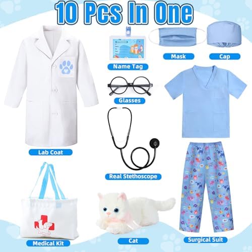 Latocos 10pcs Kids Veterinarian Costume Play Set Halloween Career Day Dress Up