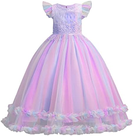 MYRISAM Girls Unicorn Rainbow Tulle Long Dress