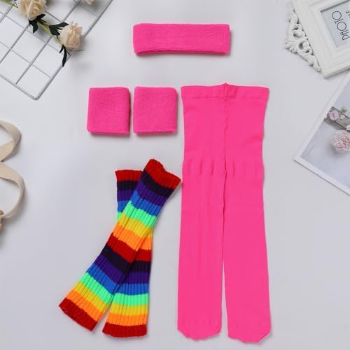 ODASDO 80s Retro Fitness Outfit for Girls Halloween Costume Set
