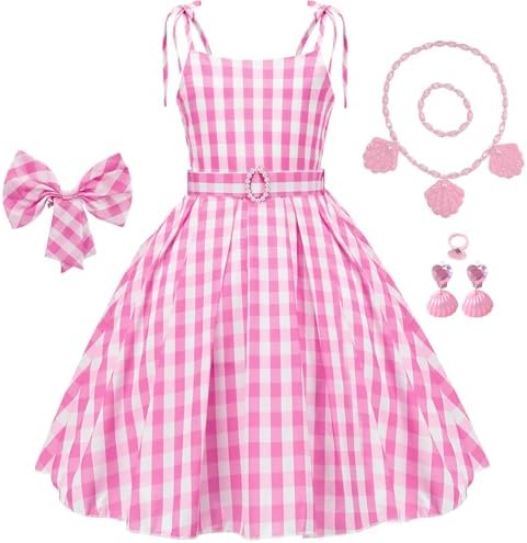 Girls Pink Gingham Costume Dress Movie Cosplay for Kids