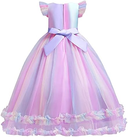 MYRISAM Girls Unicorn Rainbow Tulle Long Dress