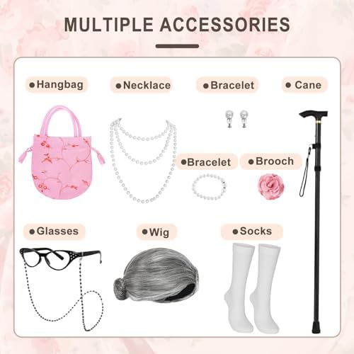 MGparty 100th Day of School Costume for Girls Grandma Starter Kit