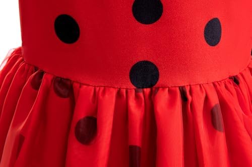 Sgehen Girls Ladybug Costume Puff Sleeve Dress - Halloween Birthday Christmas PartyCostuming Set