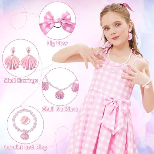 Girls Pink Plaid Costume Dress with Accessories