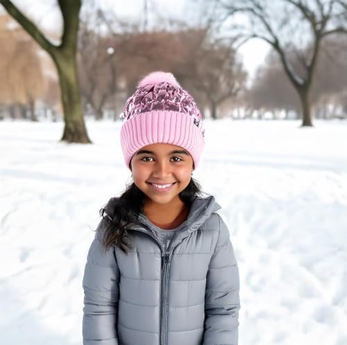 Funky Junque Shiny Puffer Knit Toddler Winter Hat with Pom-Pom