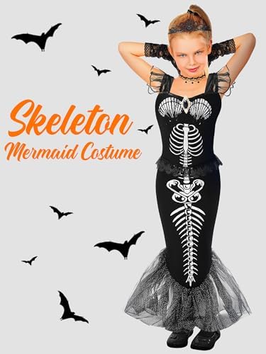6-Piece Girls Halloween Skeleton Mermaid Costume