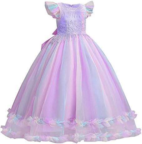 MYRISAM Girls Unicorn Rainbow Tulle Long Dress