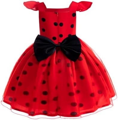Sgehen Girls Ladybug Costume Puff Sleeve Dress - Halloween Birthday Christmas PartyCostuming Set