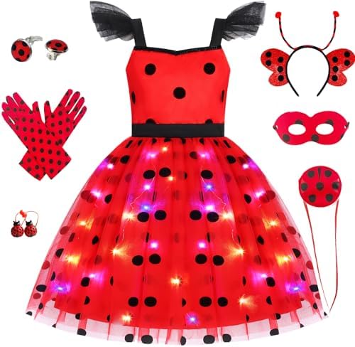Girls Halloween LED Ladybug Costumes - Light-Up Party Dresses