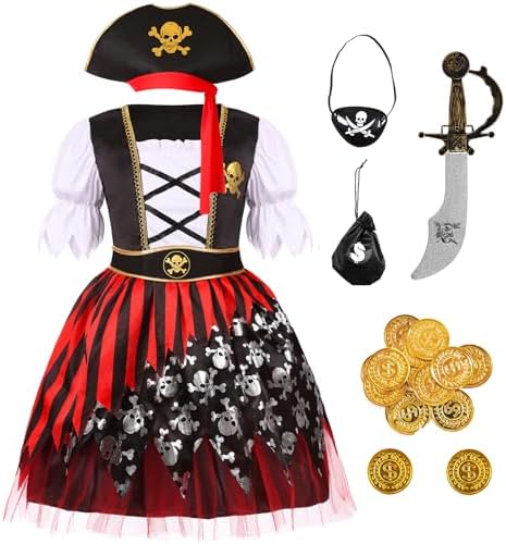 Kids Pirate Costume Girls DeluxeBuccaneer Princess Costume Dress Set for Halloween Party