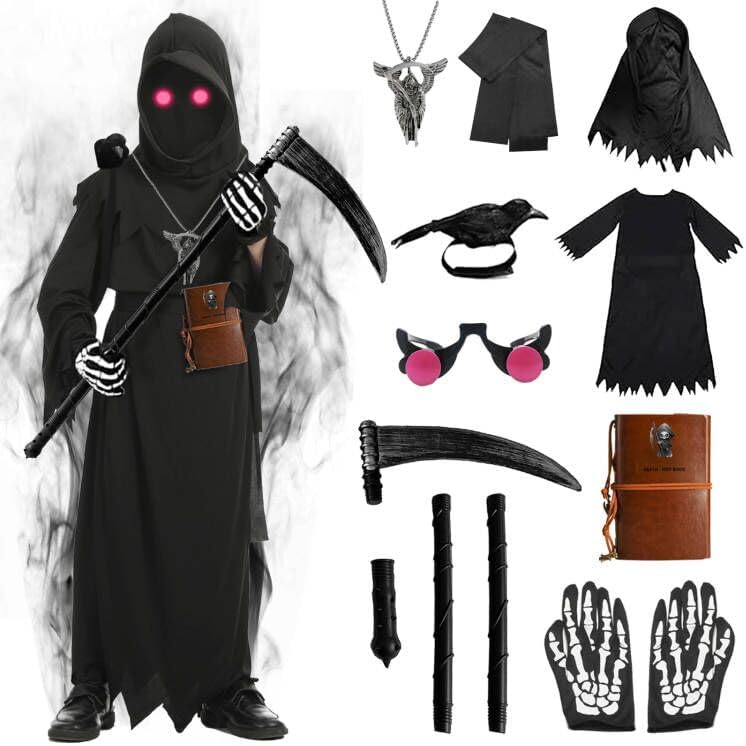 Halloween Grim Reaper Costume with Glowing Red Eyes 1