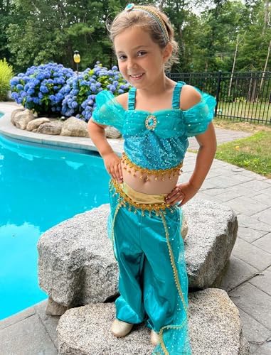 Shining Arabian Princess Costume For Girls Party Time in Brightest Blue