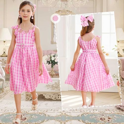 Girls Pink Gingham Costume Dress Movie Cosplay for Kids