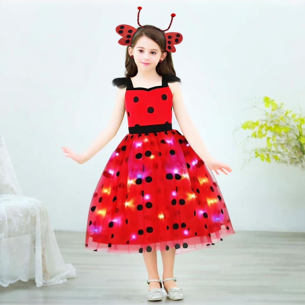 Girls Halloween LED Ladybug Costumes - Light-Up Party Dresses