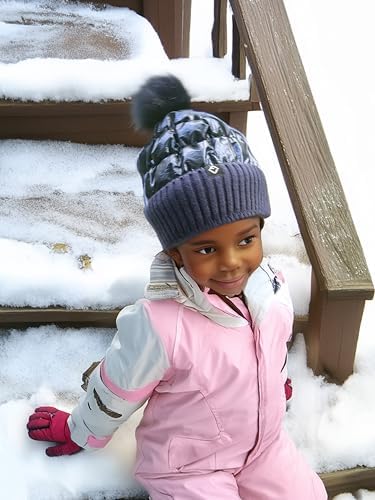 Funky Junque Shiny Puffer Knit Toddler Winter Hat with Pom-Pom
