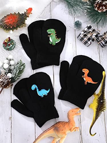 Geyoga 3 Pairs Kids Mittens Winter Dinosaur Full Finger Toddler Gloves