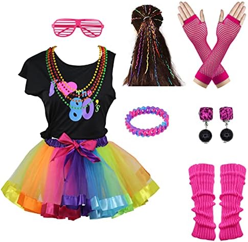 I Love 80s Party Girls Rainbow Tutu Skirt Set for Girls