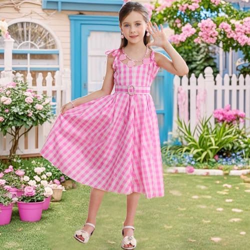 Girls Pink Gingham Costume Dress Movie Cosplay for Kids