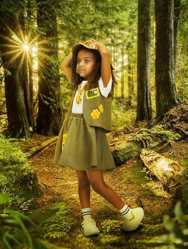 IKALI Kids Girls Zoo Keeper Costume Safari Explore Set with Tiger Print