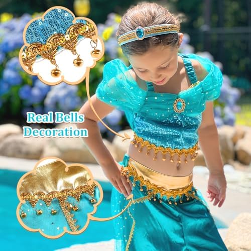 Shining Arabian Princess Costume For Girls Party Time in Brightest Blue