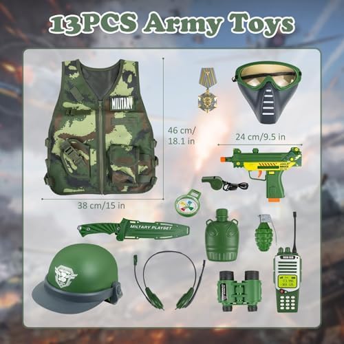 KalaDuck 13-Piece Army Costume for Boys Ages 3-8