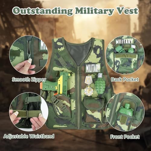 KalaDuck 13-Piece Army Costume for Boys Ages 3-8