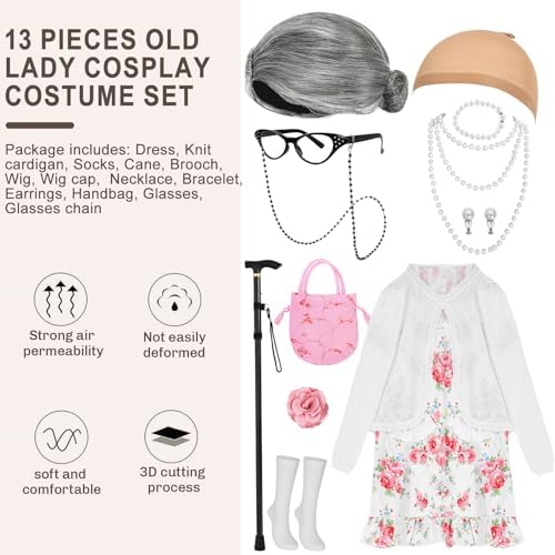 MGparty 100th Day of School Costume for Girls Grandma Starter Kit