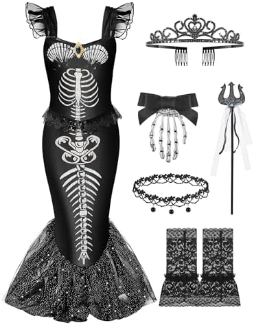 6-Piece Girls Halloween Skeleton Mermaid Costume