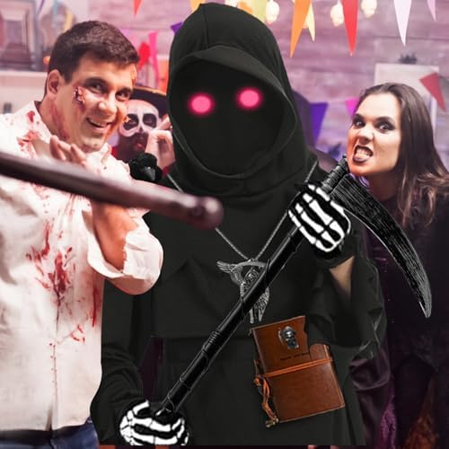 Halloween Grim Reaper Costume with Glowing Red Eyes 1