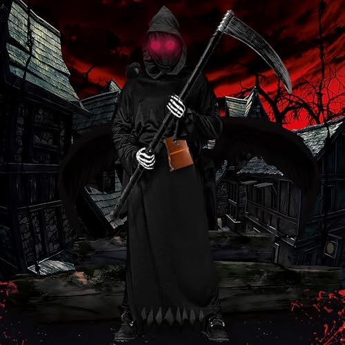 Halloween Grim Reaper Costume with Glowing Red Eyes 1