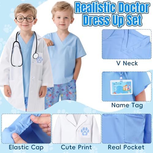 Latocos 10pcs Kids Veterinarian Costume Play Set Halloween Career Day Dress Up