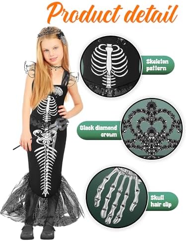 6-Piece Girls Halloween Skeleton Mermaid Costume