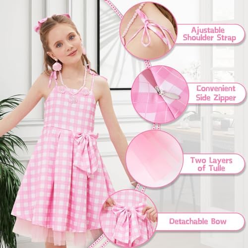 Girls Pink Plaid Costume Dress with Accessories